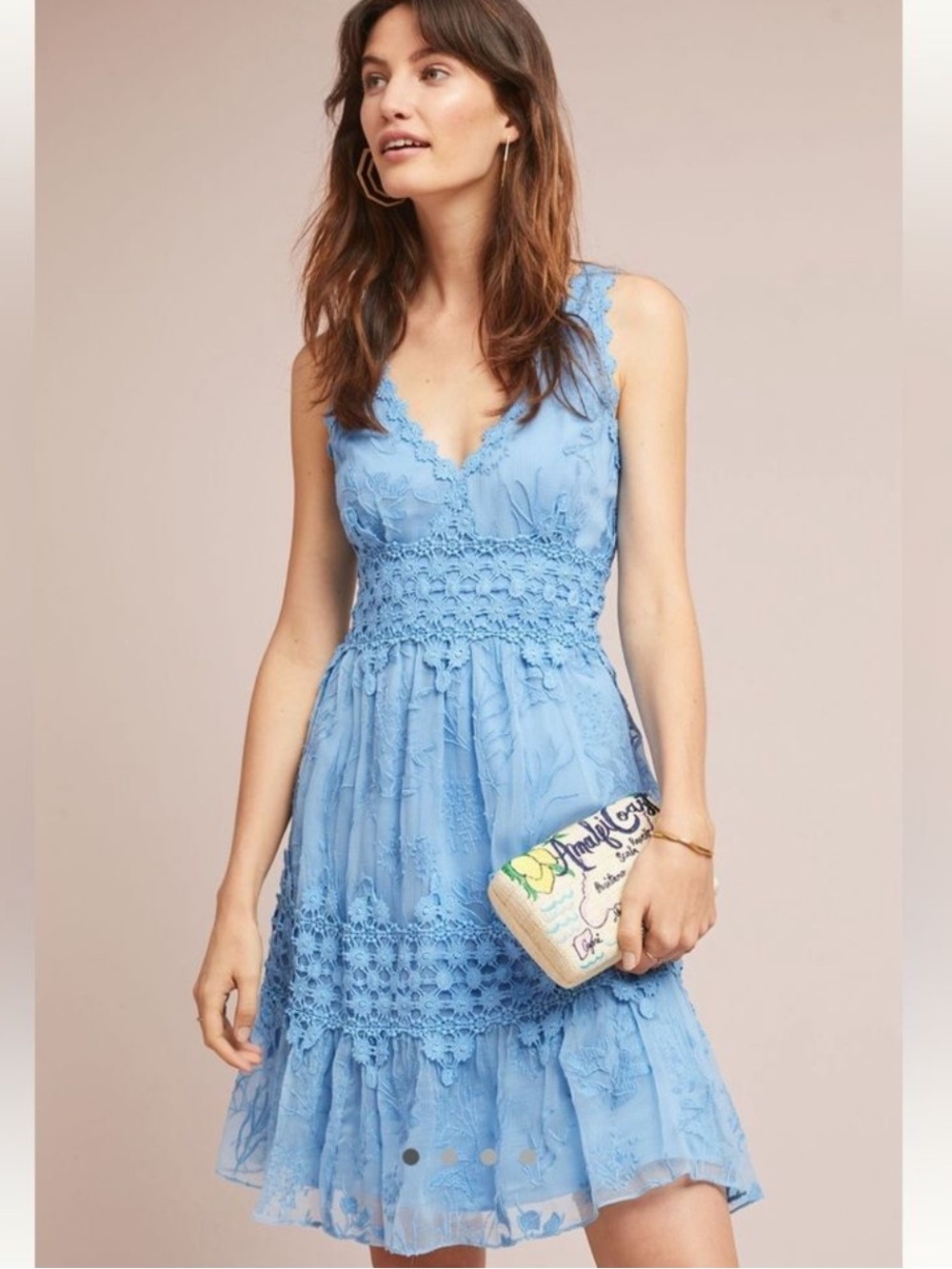 Anthropologie Light Blue Lace V-Neck Sleeveless Dress
